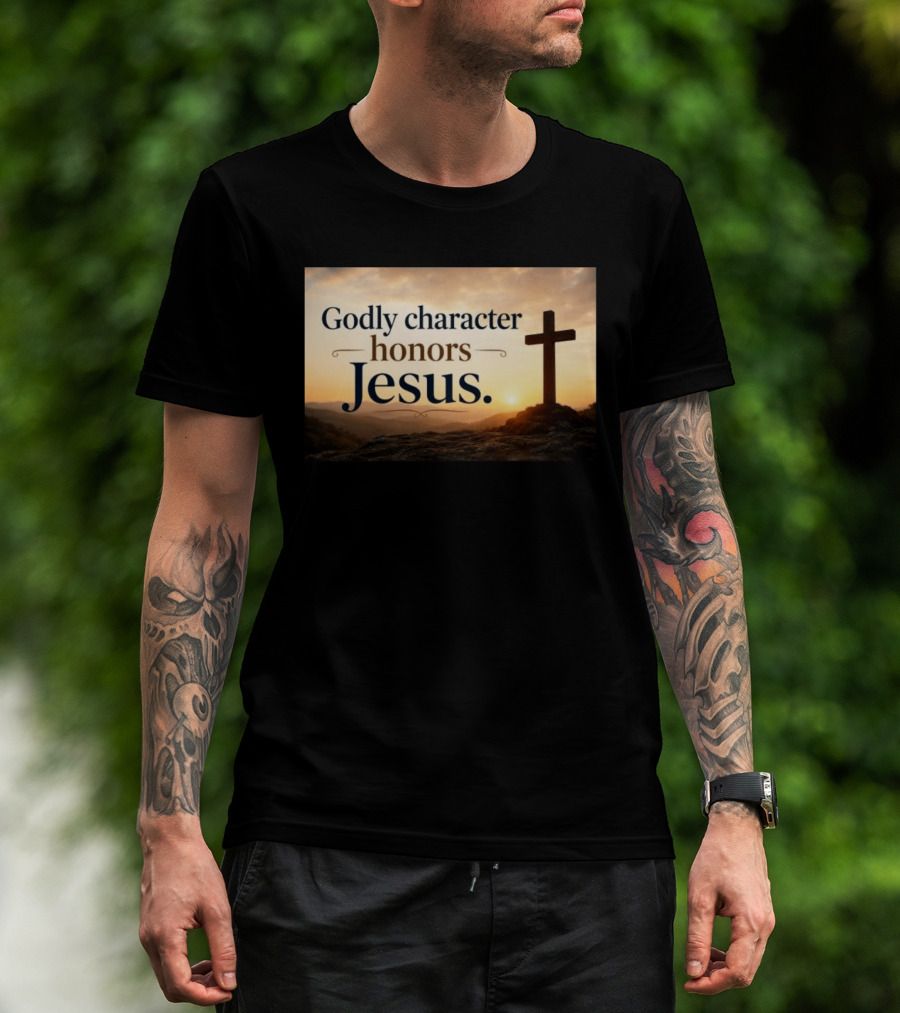 Godly Character Honors Jesus Cross At Sunset T-Shirt
