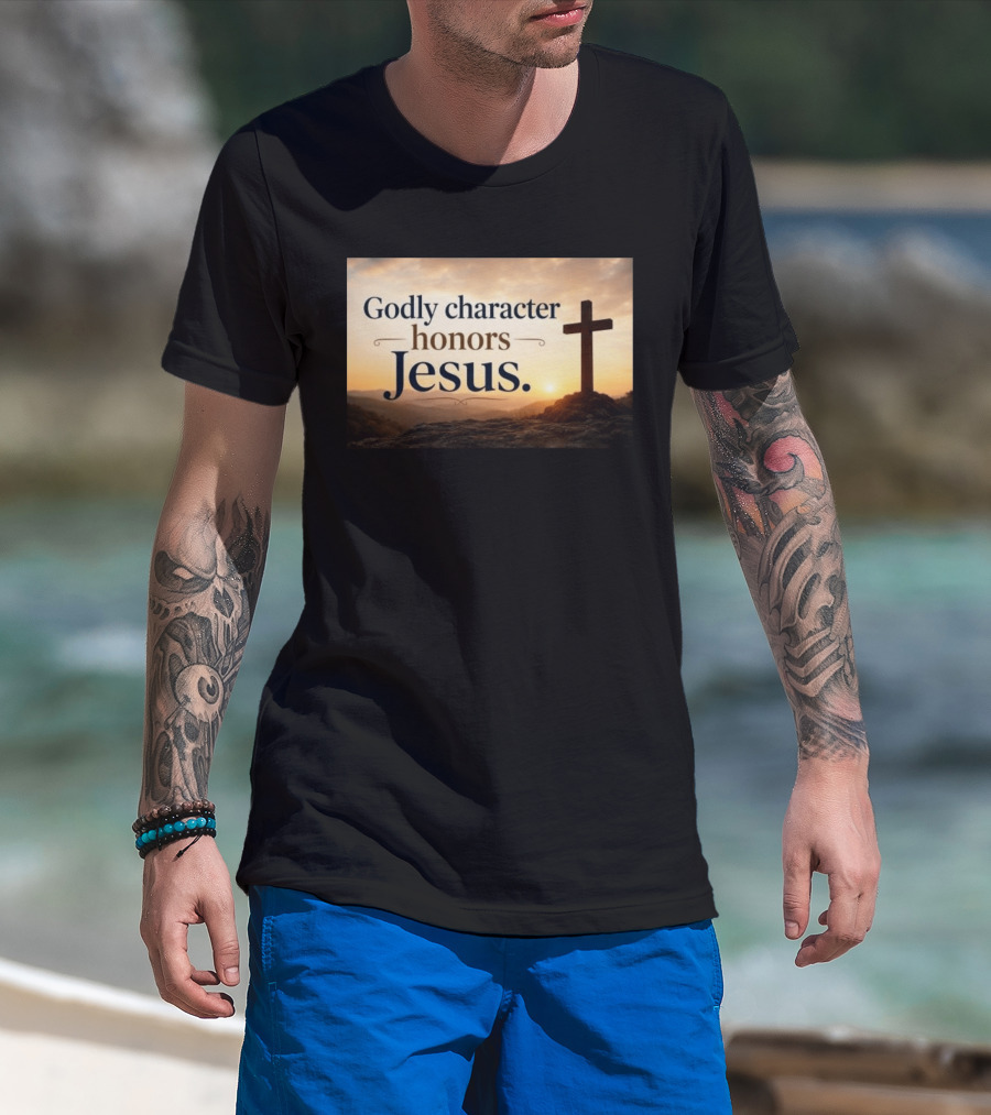 Godly Character Honors Jesus Cross At Sunset T-Shirt
