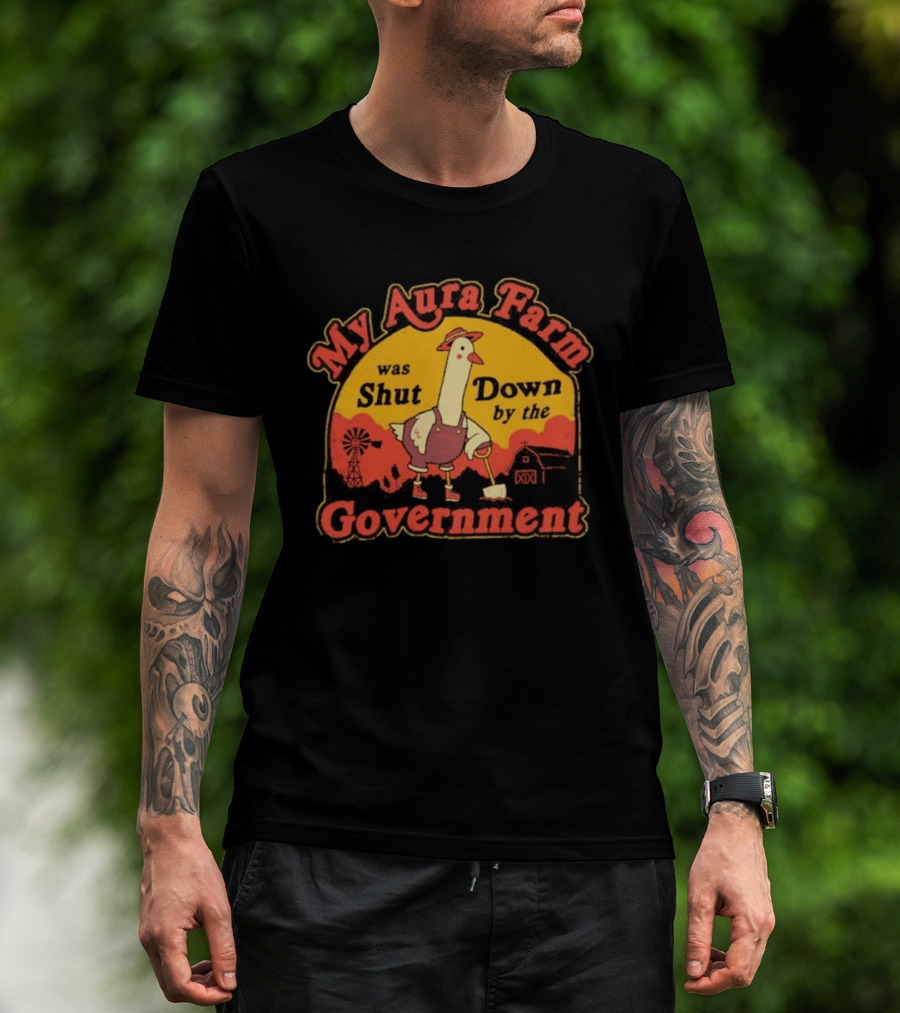 My Aura Farm Was Shut Down By The Government Goose Vintage Farmyard Scene T-Shirt