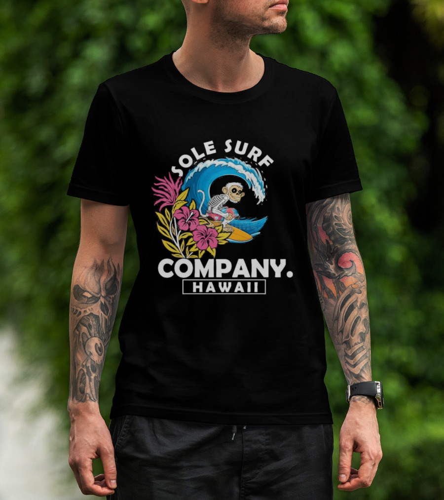 Sole Surf Company Hawaii Monkey Wave Flower Surfing T-Shirt
