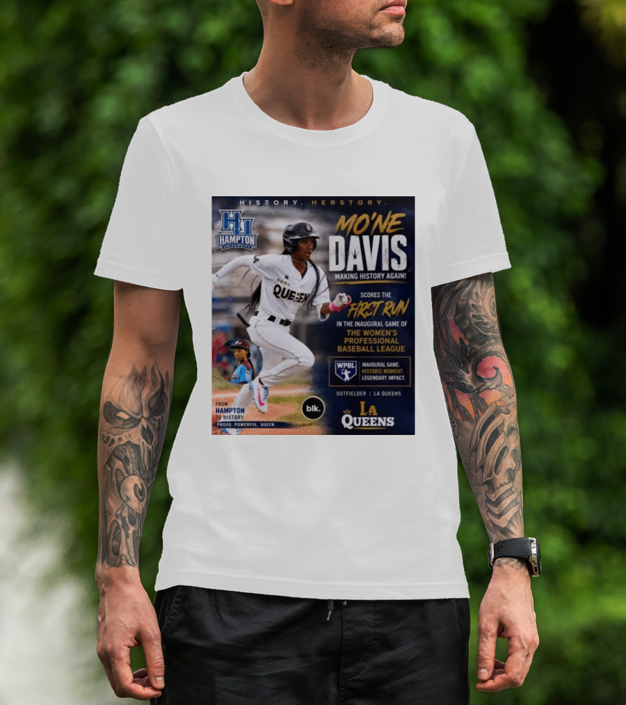 Mo'ne Davis First Run Inaugural Women's Professional Baseball League LA Queens Hampton History T-Shirt