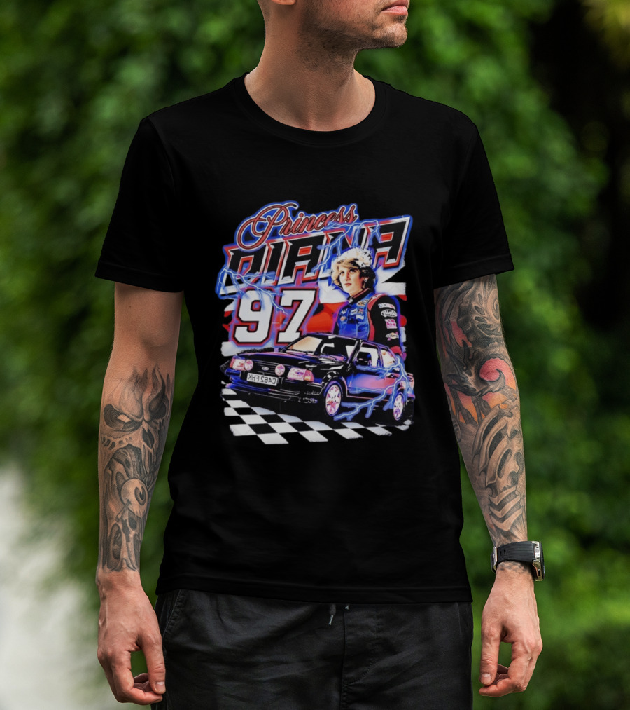 Princess Diana 97 Racing NASCAR Checkered Lightning Car T-Shirt
