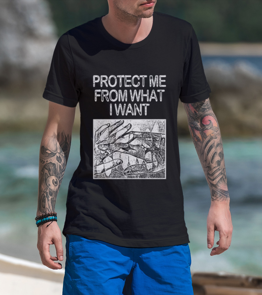 Protect Me From What I Want Get A Real Job Kid Store Black T-Shirt