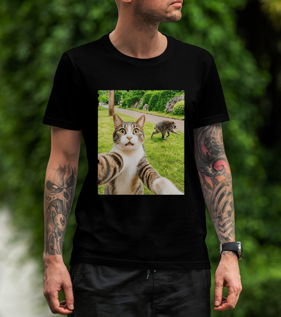 Tabby Cat Selfie With Jimothy Raccoon 2026 Seattle Legend Meme T-Shirt