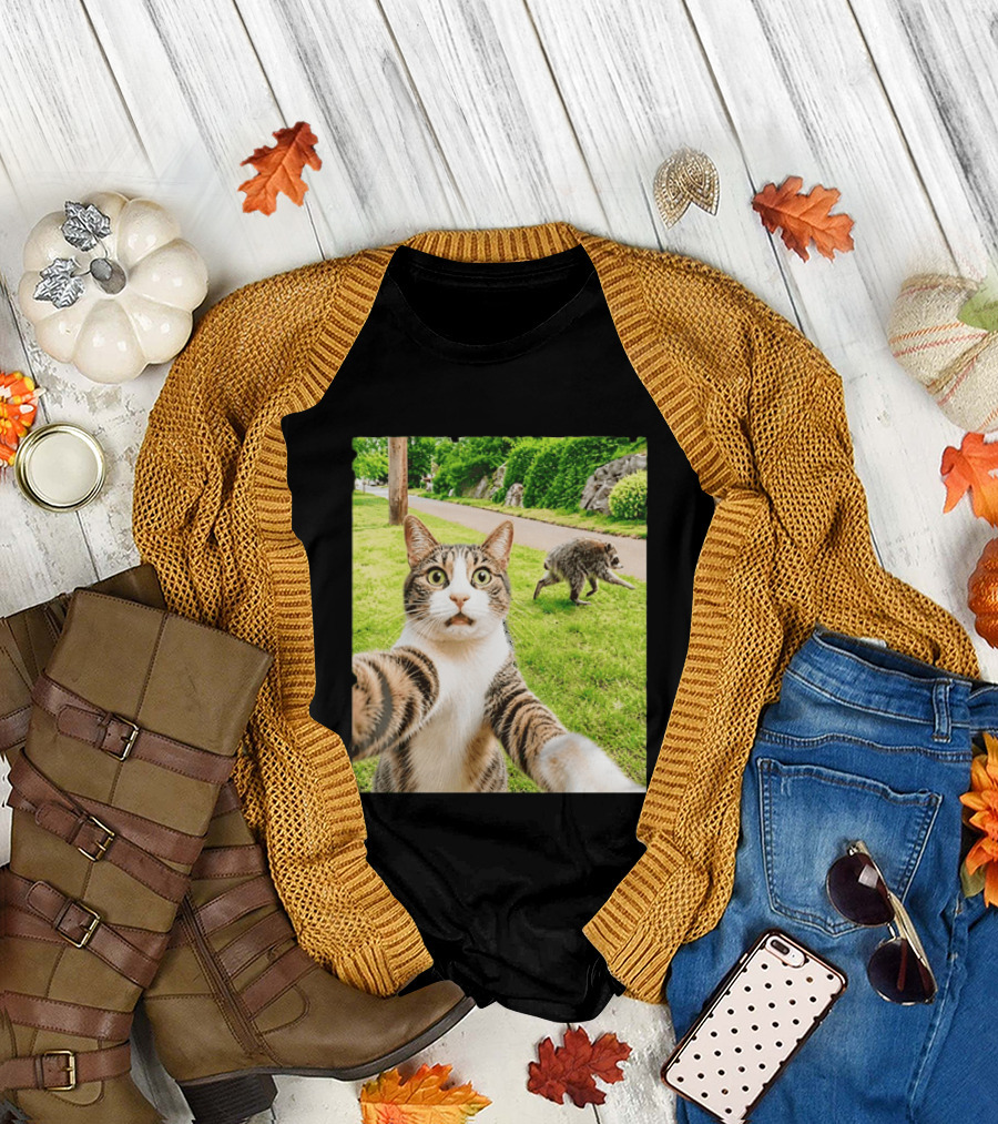 Tabby Cat Selfie With Jimothy Raccoon 2026 Seattle Legend Meme T-Shirt