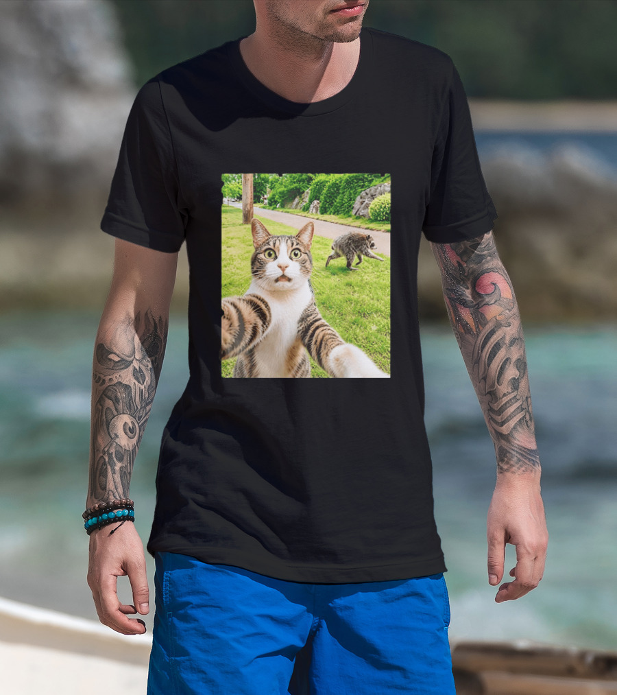 Tabby Cat Selfie With Jimothy Raccoon 2026 Seattle Legend Meme T-Shirt