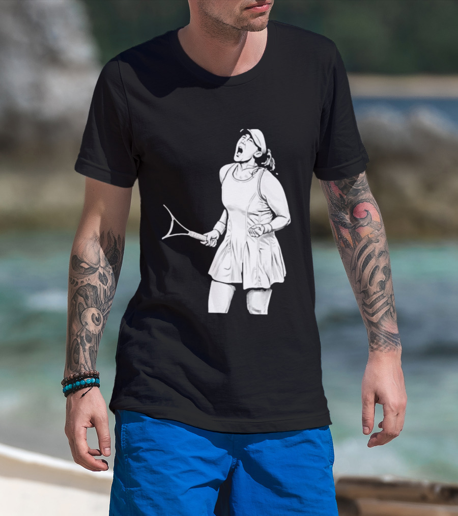 Tennis Player Celebrating Victory Power Grit Determination Black T-Shirt
