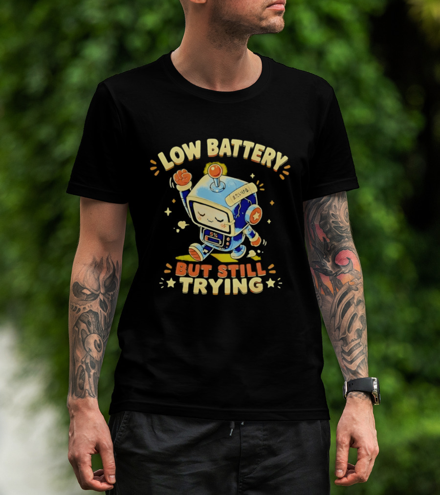 Low Battery But Still Trying Robot Retro Anime T-Shirt