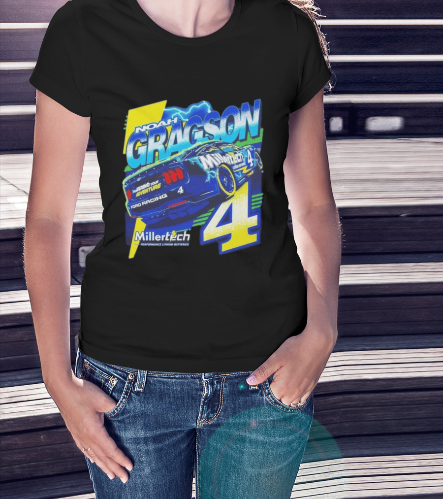 Noah Gragson Millertech Performance Lithium Batteries No 4 Ford Racing Powering Your Adventure T-Shirt