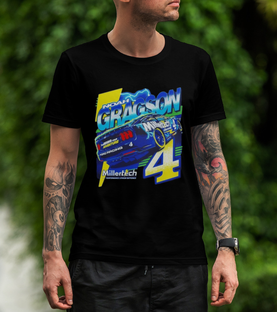 Noah Gragson Millertech Performance Lithium Batteries No 4 Ford Racing Powering Your Adventure T-Shirt