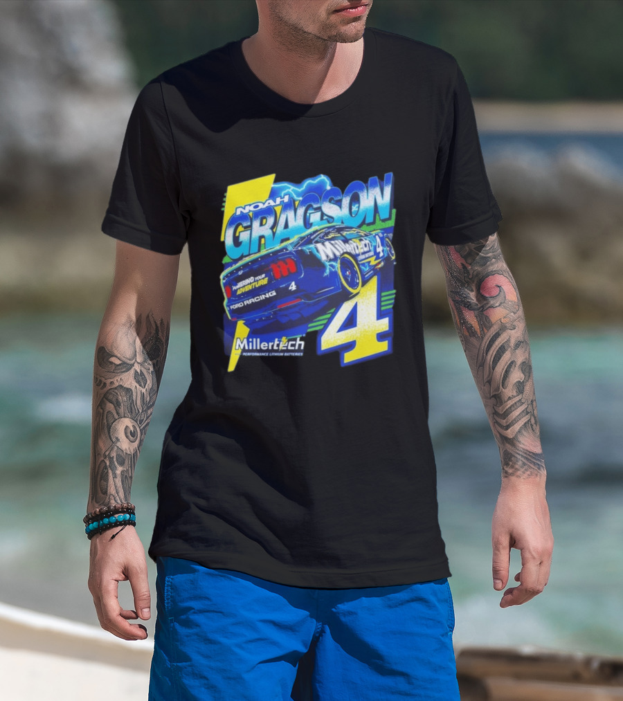 Noah Gragson Millertech Performance Lithium Batteries No 4 Ford Racing Powering Your Adventure T-Shirt