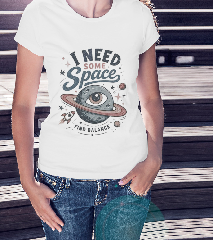 I Need Some Space Find Balance Planet Rocket T-Shirt