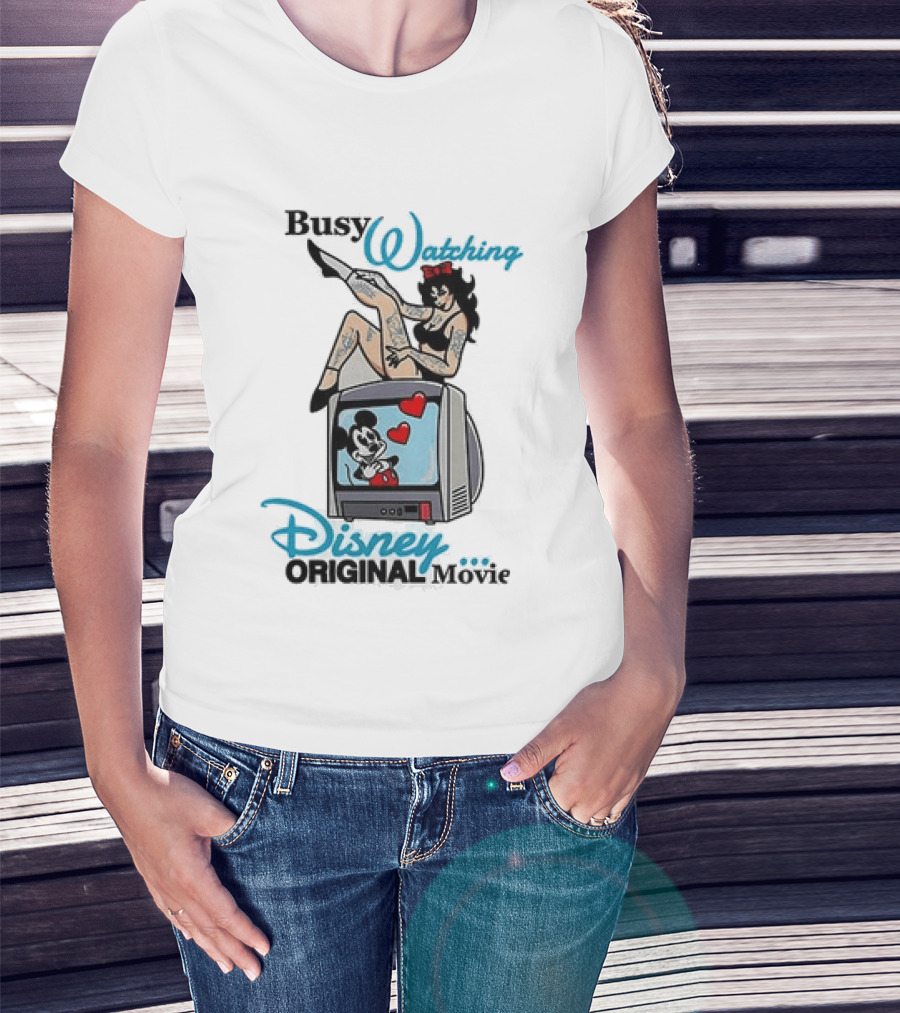 Busy Ing Disney Original Movie Retro Style With Mickey TV And Pin Up T-Shirt