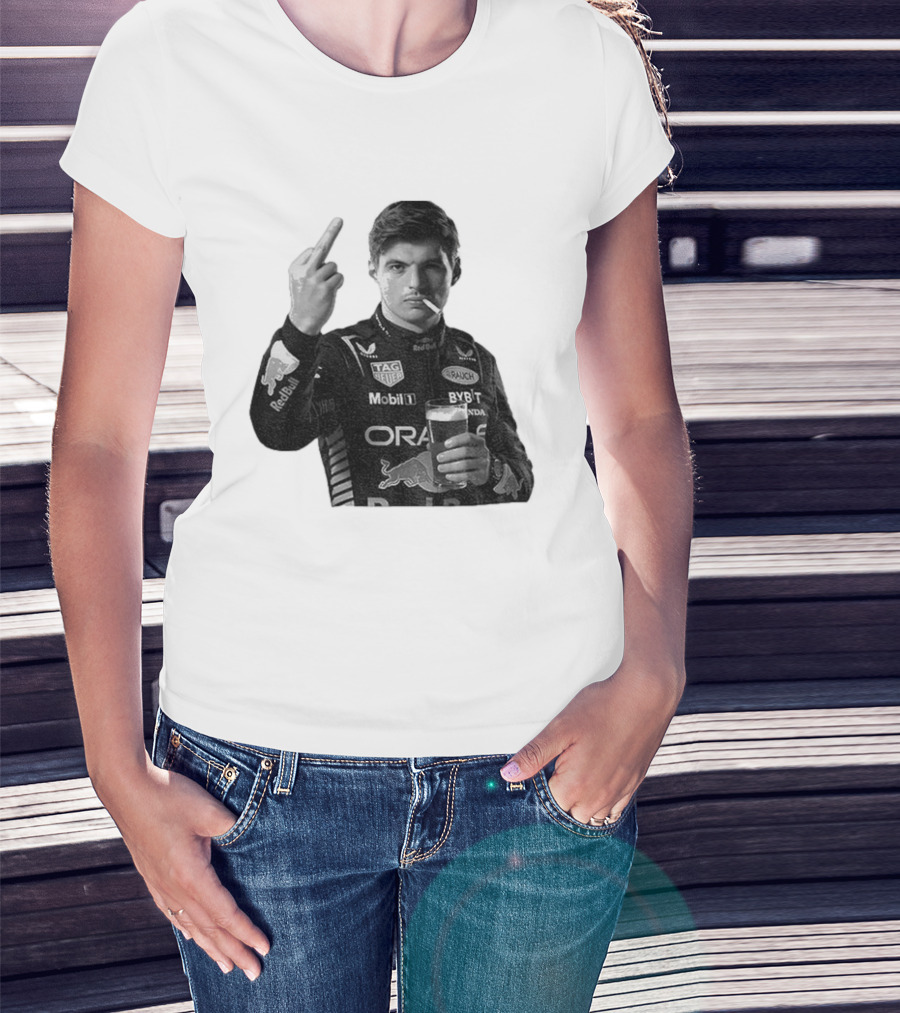 Max Verstappen Red Bull Racing Smoking Beer Middle Finger T-Shirt