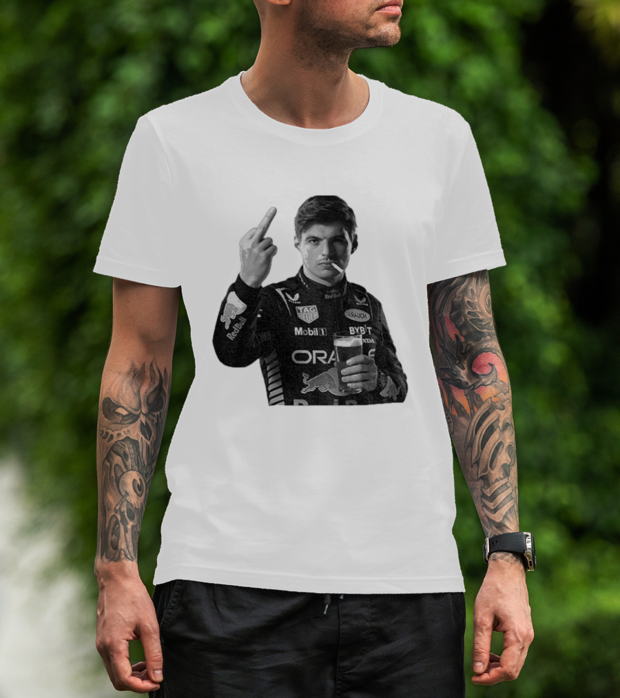 Max Verstappen Red Bull Racing Smoking Beer Middle Finger T-Shirt