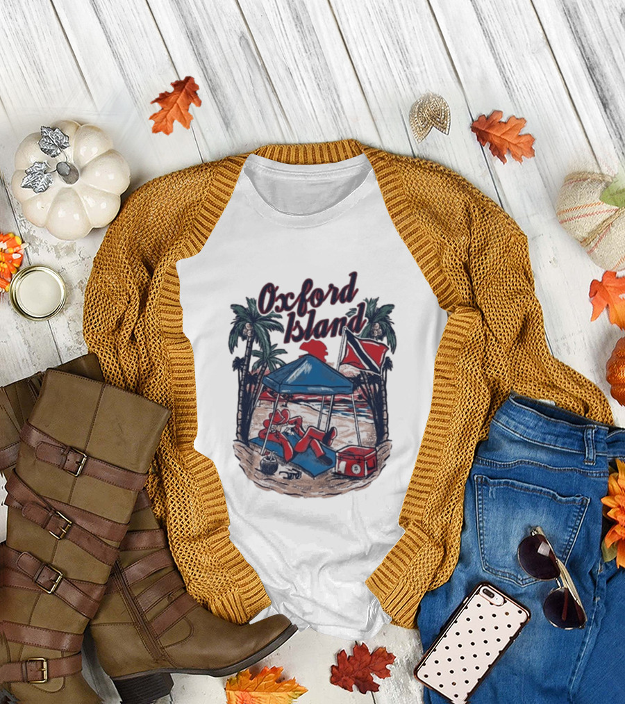 Oxford Island Beach Scene Palm Trees Camping Holiday Relaxation T-Shirt