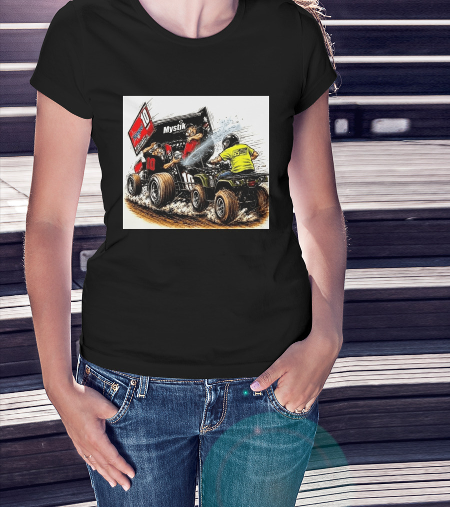 ATV Racing Action With Mystik Lubricants Dirt Track Riders Off Road Racing Vehicles And Hampel 65 Speed Shop T-Shirt