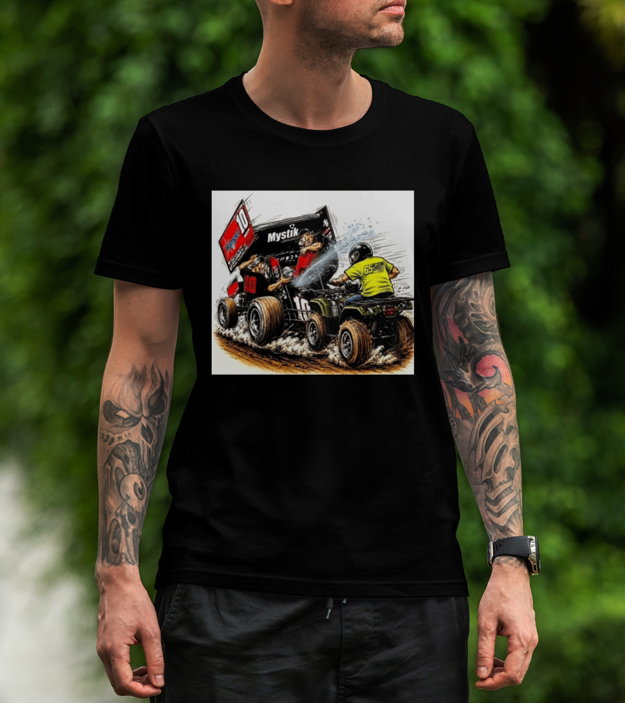 ATV Racing Action With Mystik Lubricants Dirt Track Riders Off Road Racing Vehicles And Hampel 65 Speed Shop T-Shirt