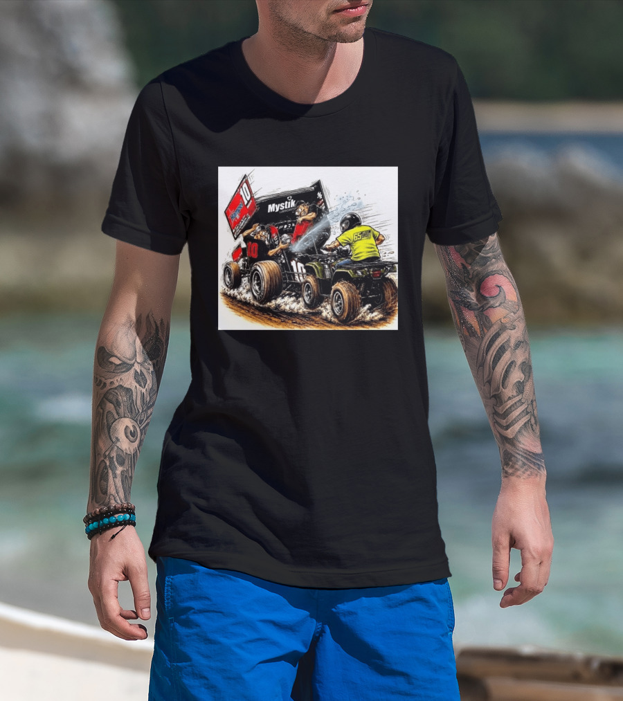 ATV Racing Action With Mystik Lubricants Dirt Track Riders Off Road Racing Vehicles And Hampel 65 Speed Shop T-Shirt