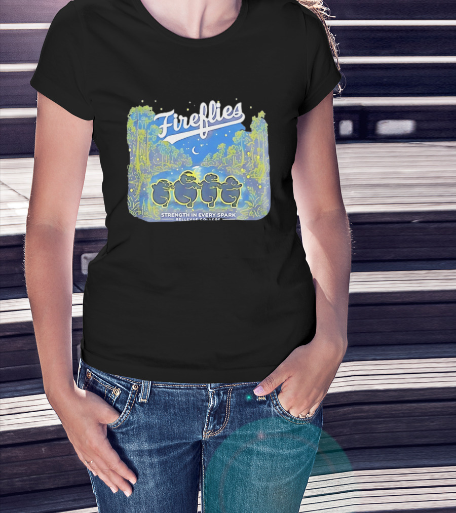 Fireflies Bellevue College Strength In Every Spark Under Night Sky T-Shirt