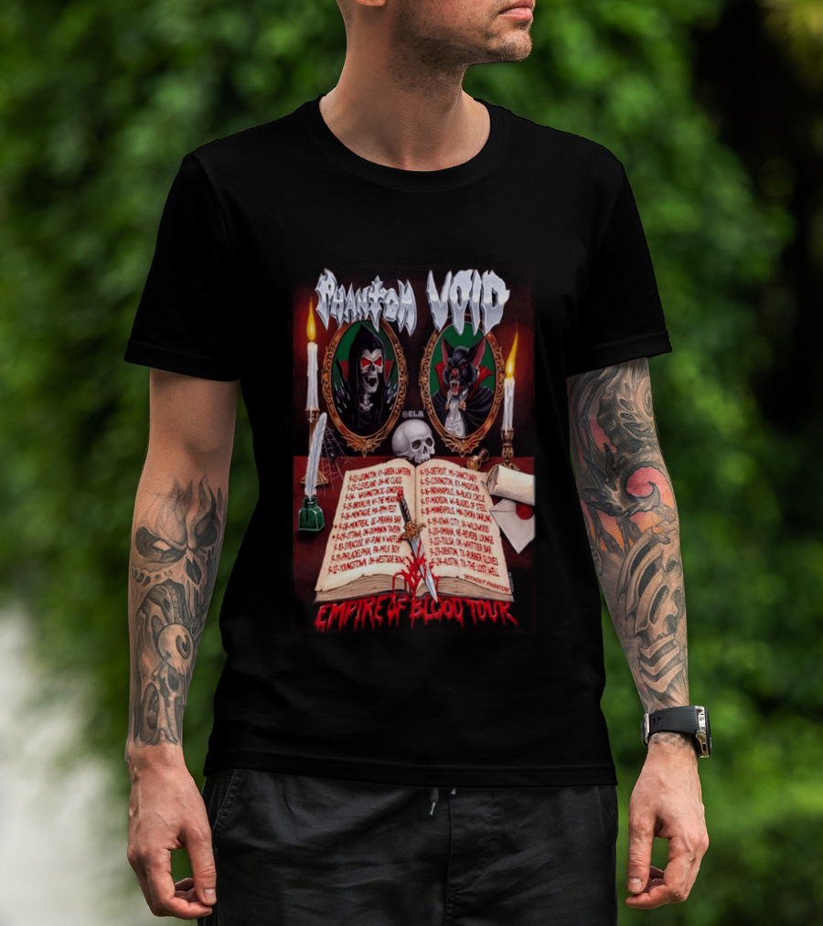 Phantom VOID 2026 Empire Of Blood Tour Dates And Locations Featuring Vampire Imagery And Candles T-Shirt