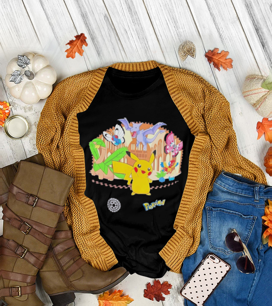 Pokecology Pikachu Aerodactyl Butterfree Vivillon Lileep Natural History Museum Collaboration T-Shirt