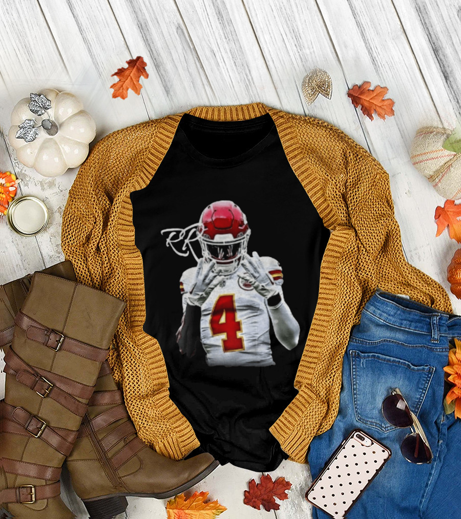 Rashee Rice Number 4 Kansas City Chiefs Football RP Helmet And Jersey T-Shirt