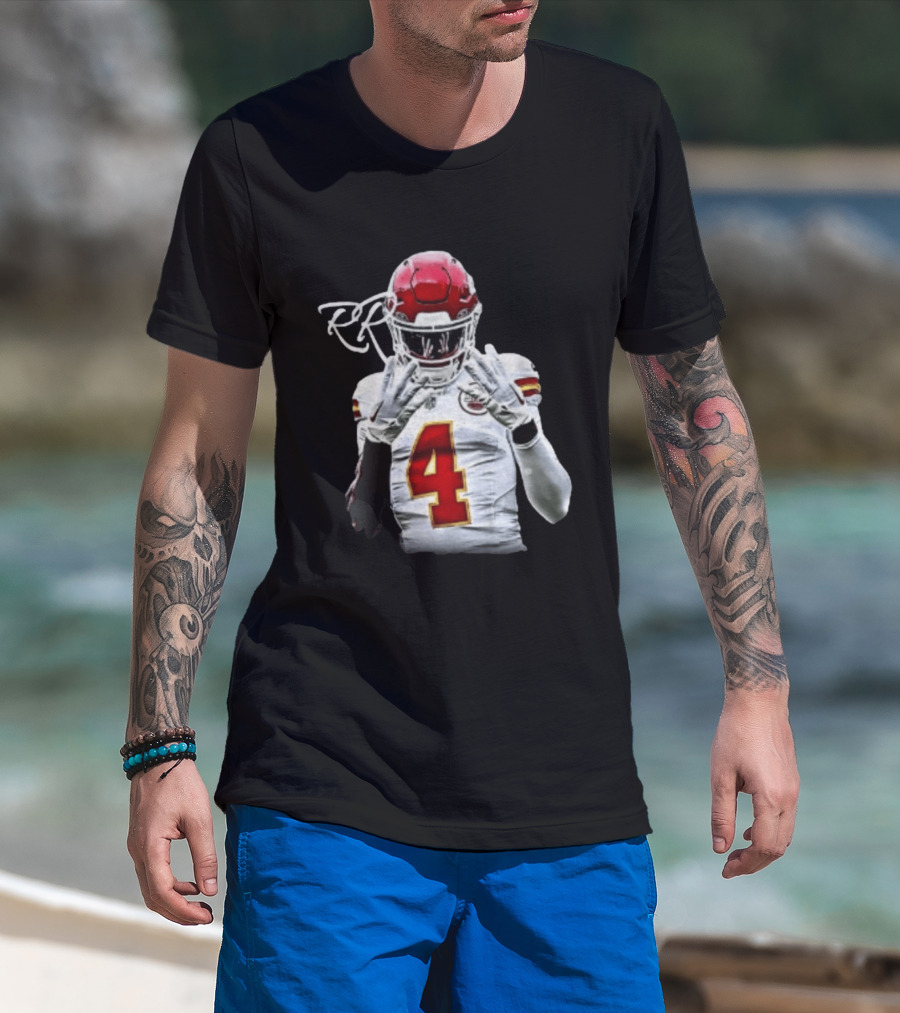 Rashee Rice Number 4 Kansas City Chiefs Football RP Helmet And Jersey T-Shirt