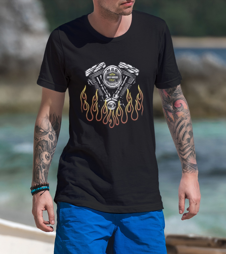 Harley Davidson Motorcycles Engine With Flames T-Shirt