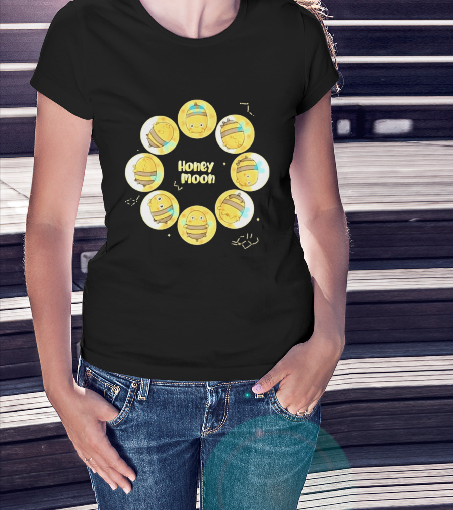 Honey Moon Bee Phases Cute Cartoon Bees In Lunar Cycle T-Shirt