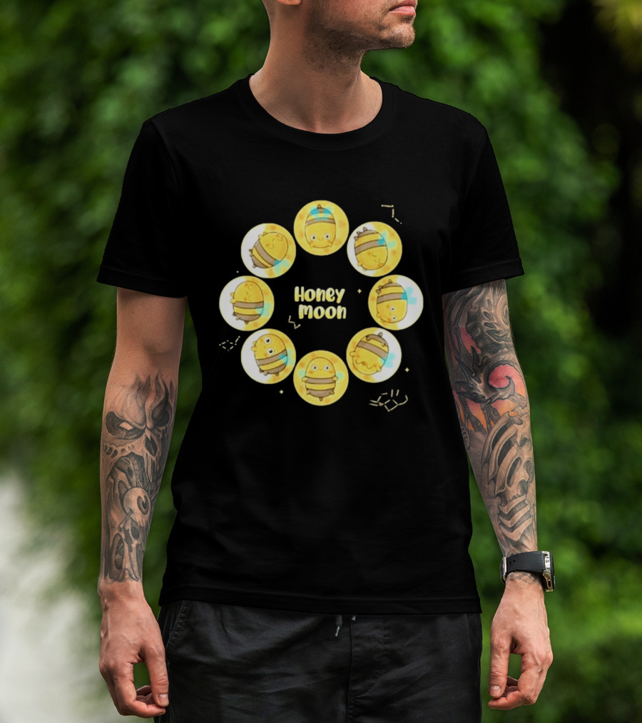 Honey Moon Bee Phases Cute Cartoon Bees In Lunar Cycle T-Shirt