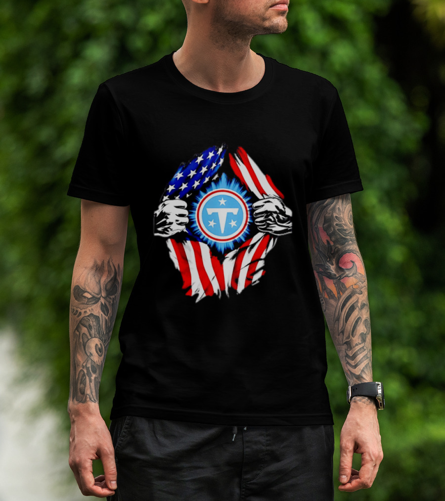 Tennessee Titans American Flag Ripped Chest USA Football Fan T-Shirt