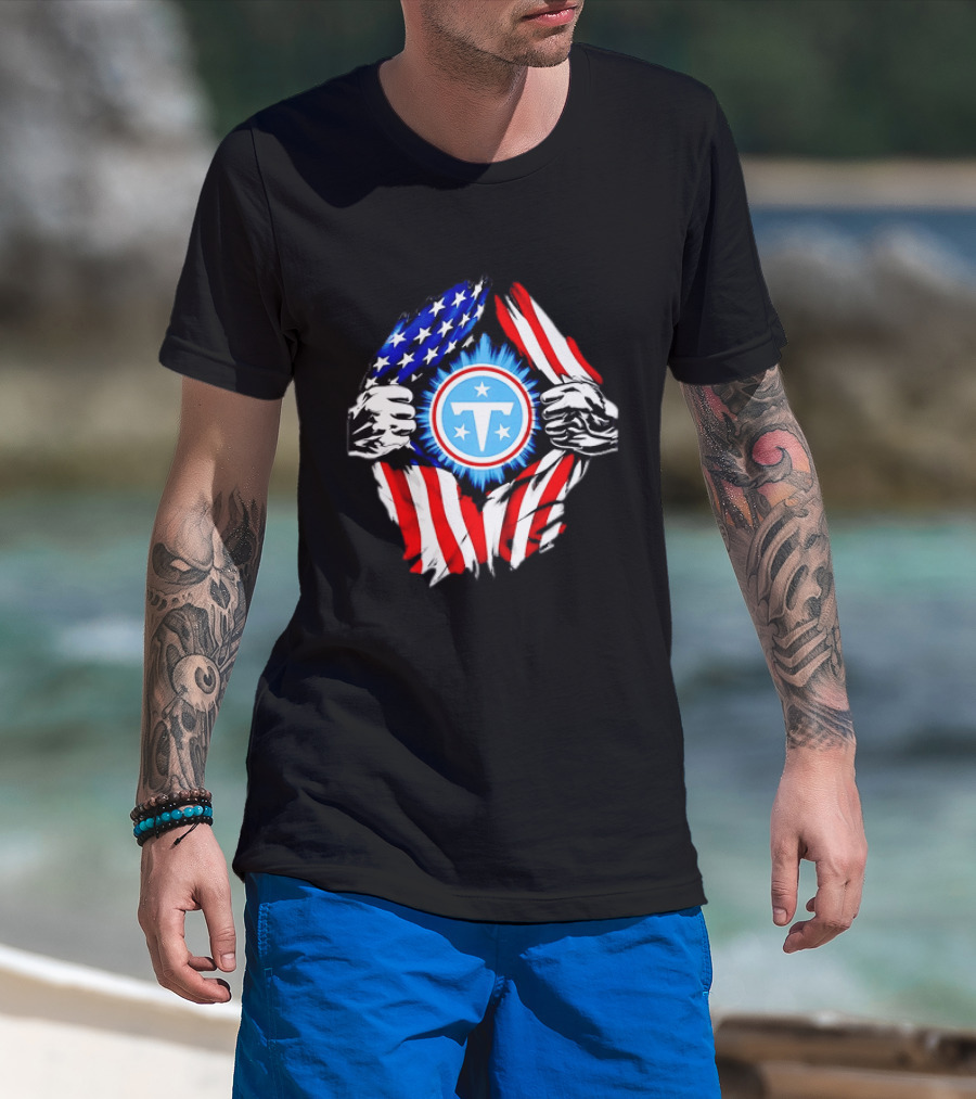 Tennessee Titans American Flag Ripped Chest USA Football Fan T-Shirt