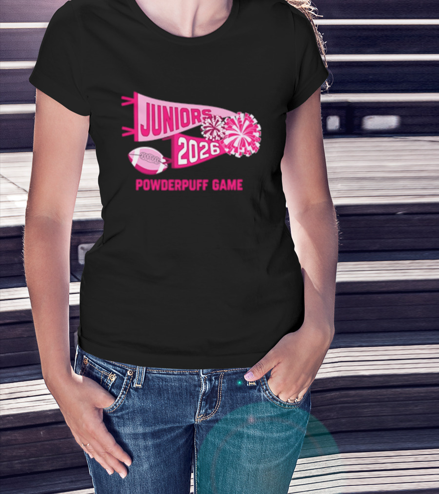 Juniors 2026 Powderpuff Game Pom Poms And Football T-Shirt