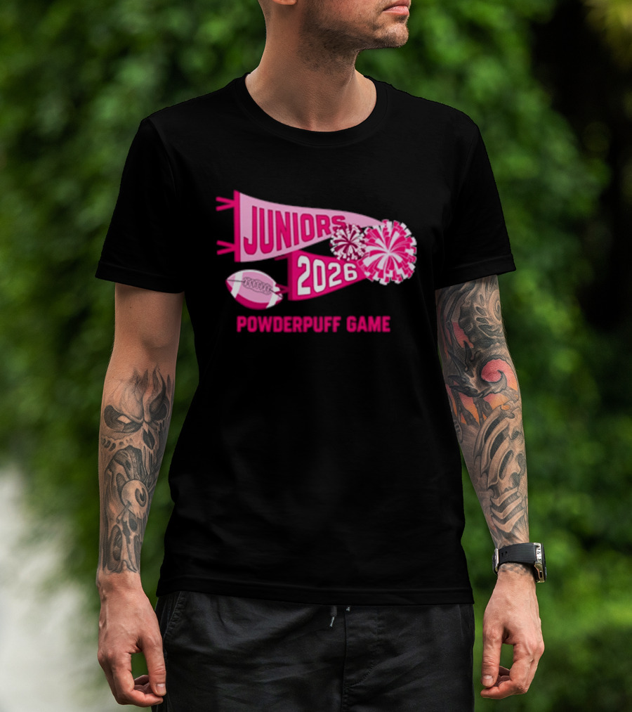 Juniors 2026 Powderpuff Game Pom Poms And Football T-Shirt
