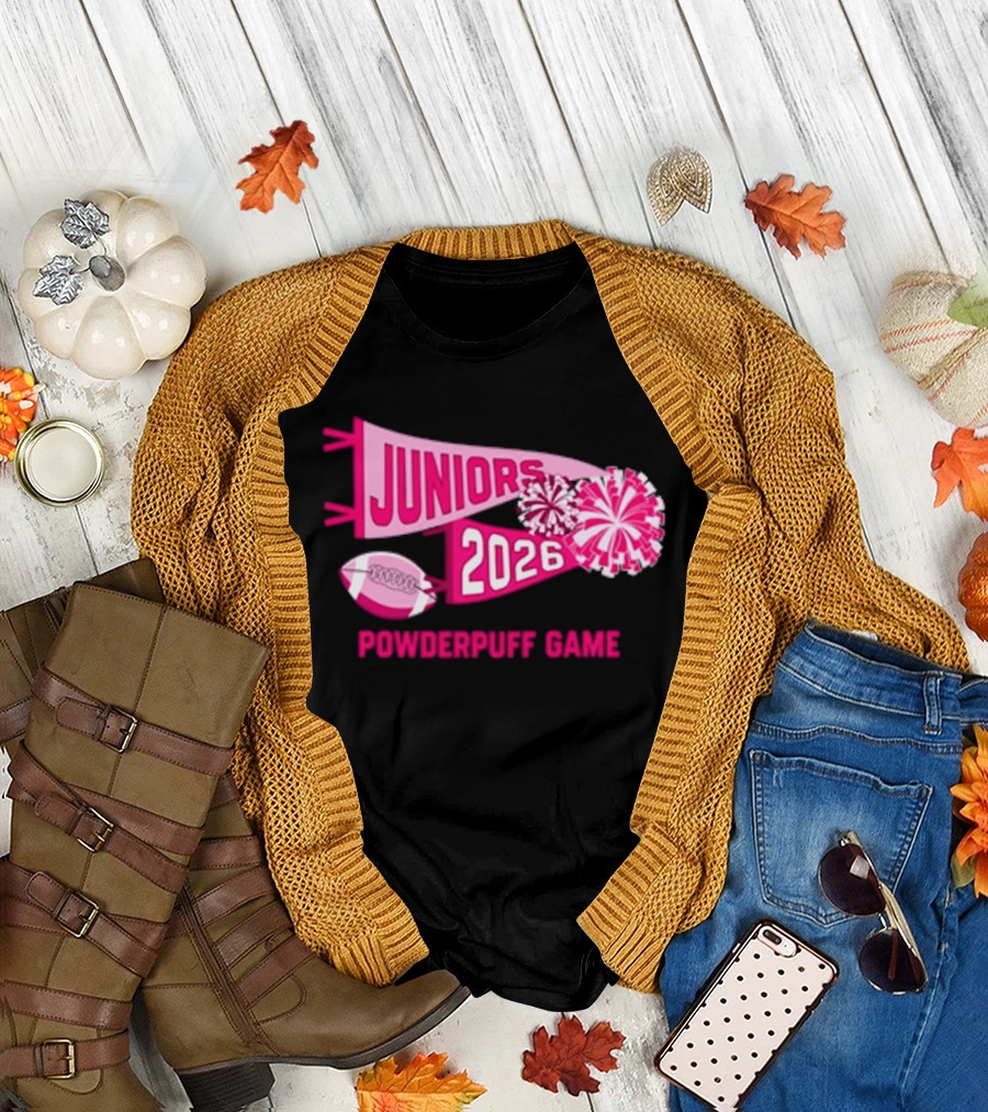 Juniors 2026 Powderpuff Game Pom Poms And Football T-Shirt