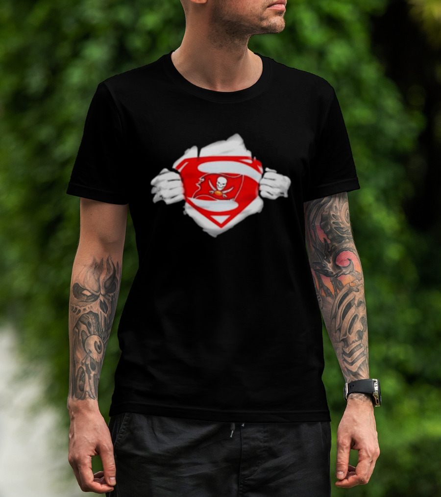 Tampa Bay Buccaneers Superpower Fan Symbol With Skulls Football Superman T-Shirt