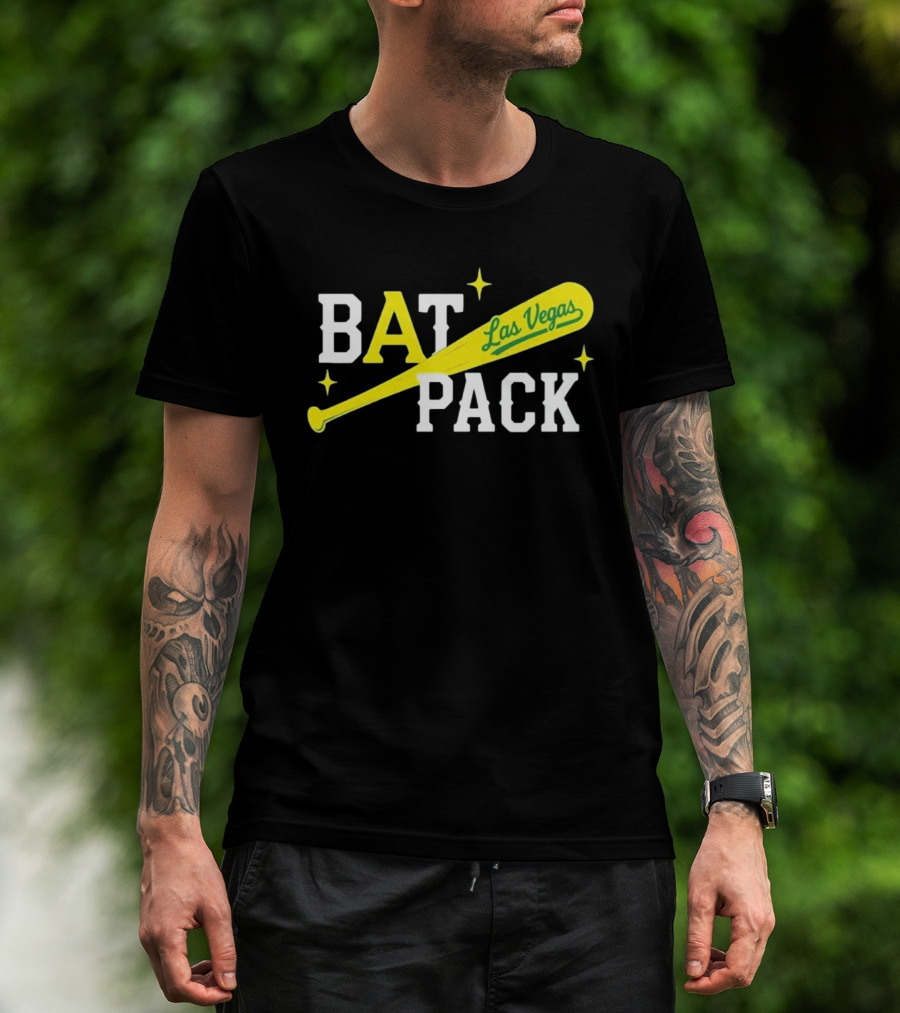 Las Vegas Bat Pack Yellow Baseball Bat Logo With Stars T-Shirt