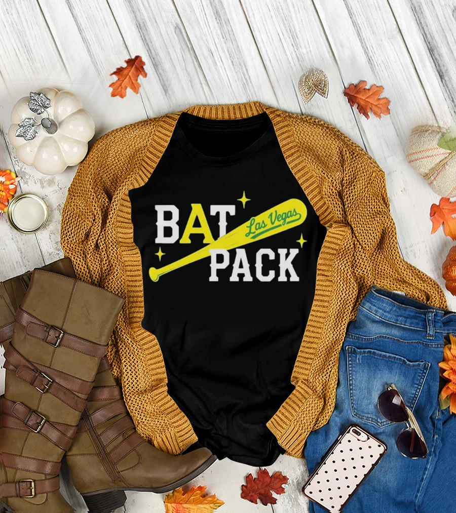 Las Vegas Bat Pack Yellow Baseball Bat Logo With Stars T-Shirt