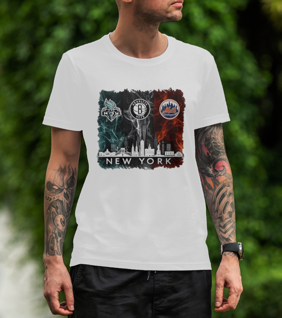 Brooklyn Nets New York Mets Liberty 2026 Celebration Skyline T-Shirt