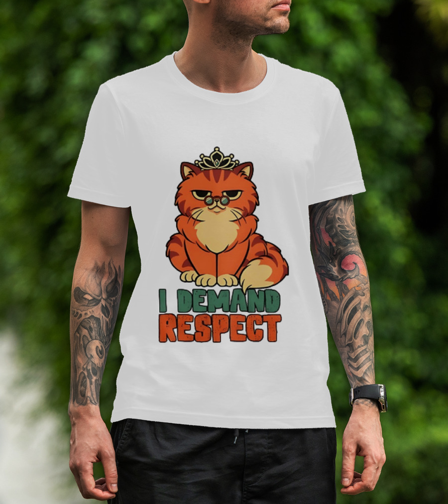 Cat With Crown I Demand Respect Pet Lover Distressed T-Shirt