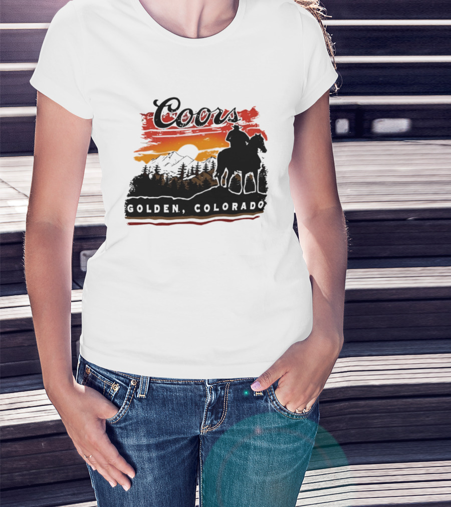 Coors Golden Colorado Cowboy Sunset Mountains T-Shirt