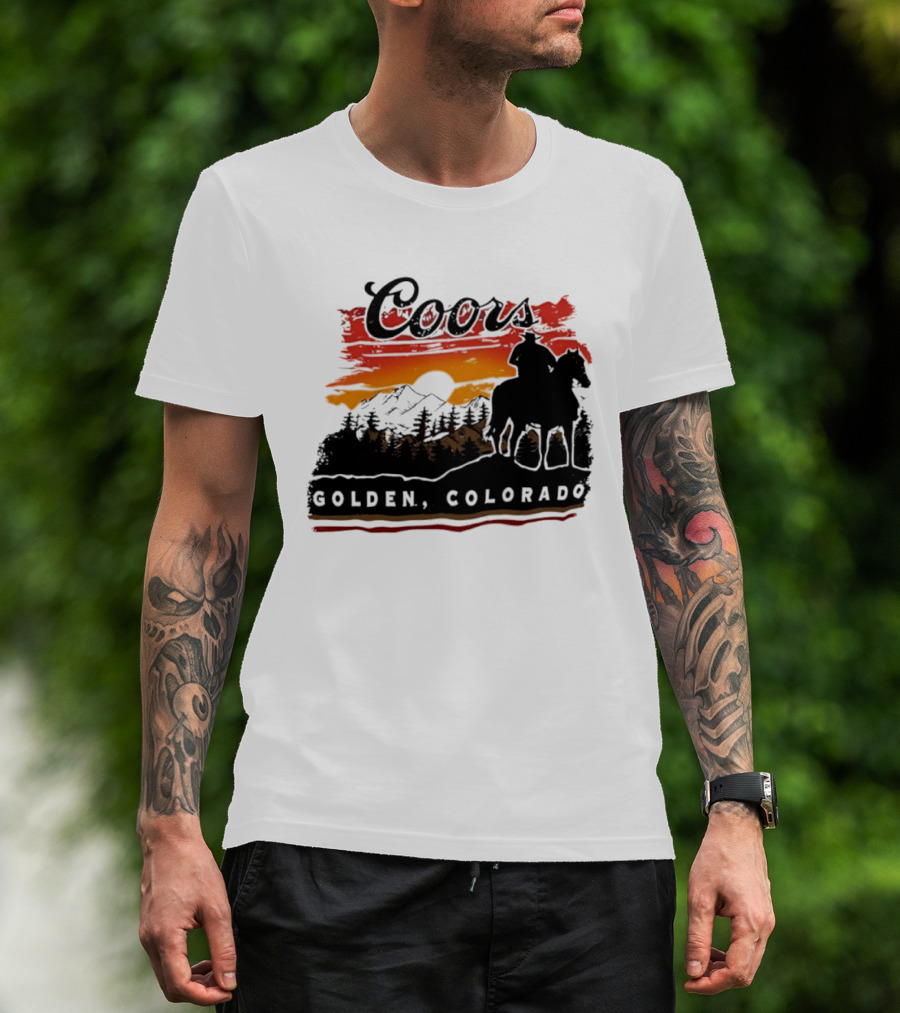 Coors Golden Colorado Cowboy Sunset Mountains T-Shirt