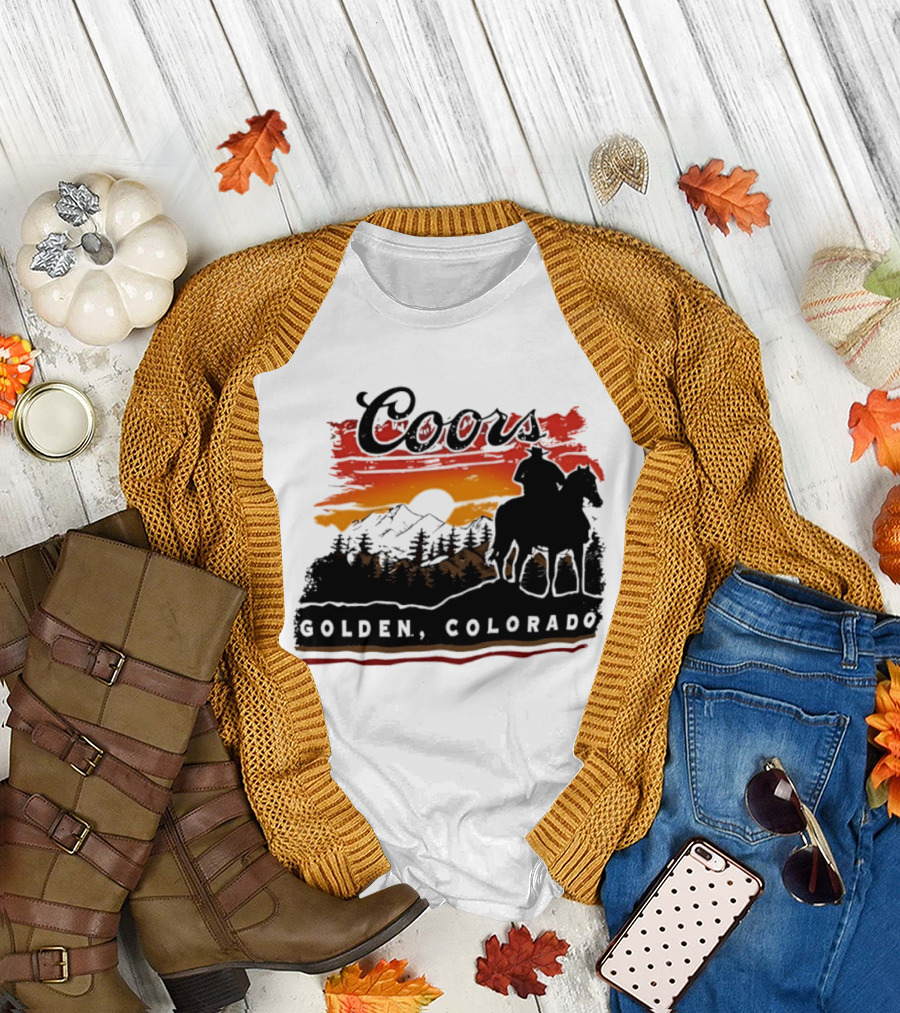 Coors Golden Colorado Cowboy Sunset Mountains T-Shirt