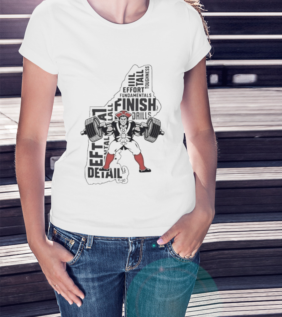 Pat Patriot Colonial Barbell Finish Drill Effort Detail T-Shirt