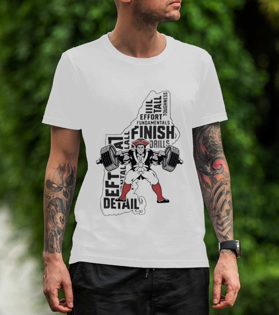 Pat Patriot Colonial Barbell Finish Drill Effort Detail T-Shirt