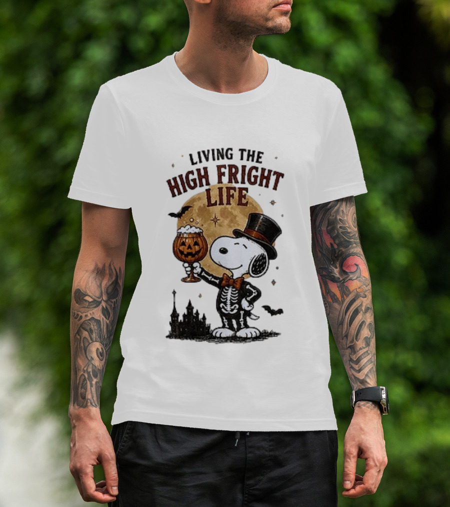 Peanuts Snoopy Living The High Fright Life Halloween Moon Pumpkin T-Shirt