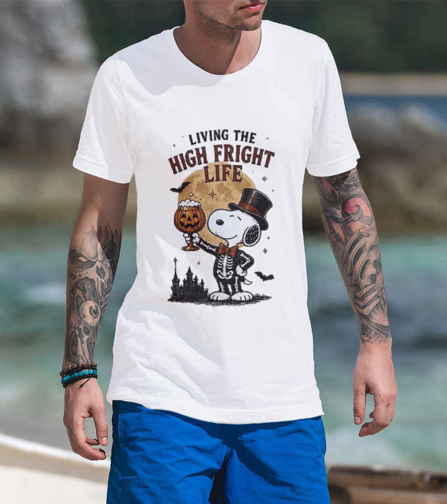 Peanuts Snoopy Living The High Fright Life Halloween Moon Pumpkin T-Shirt