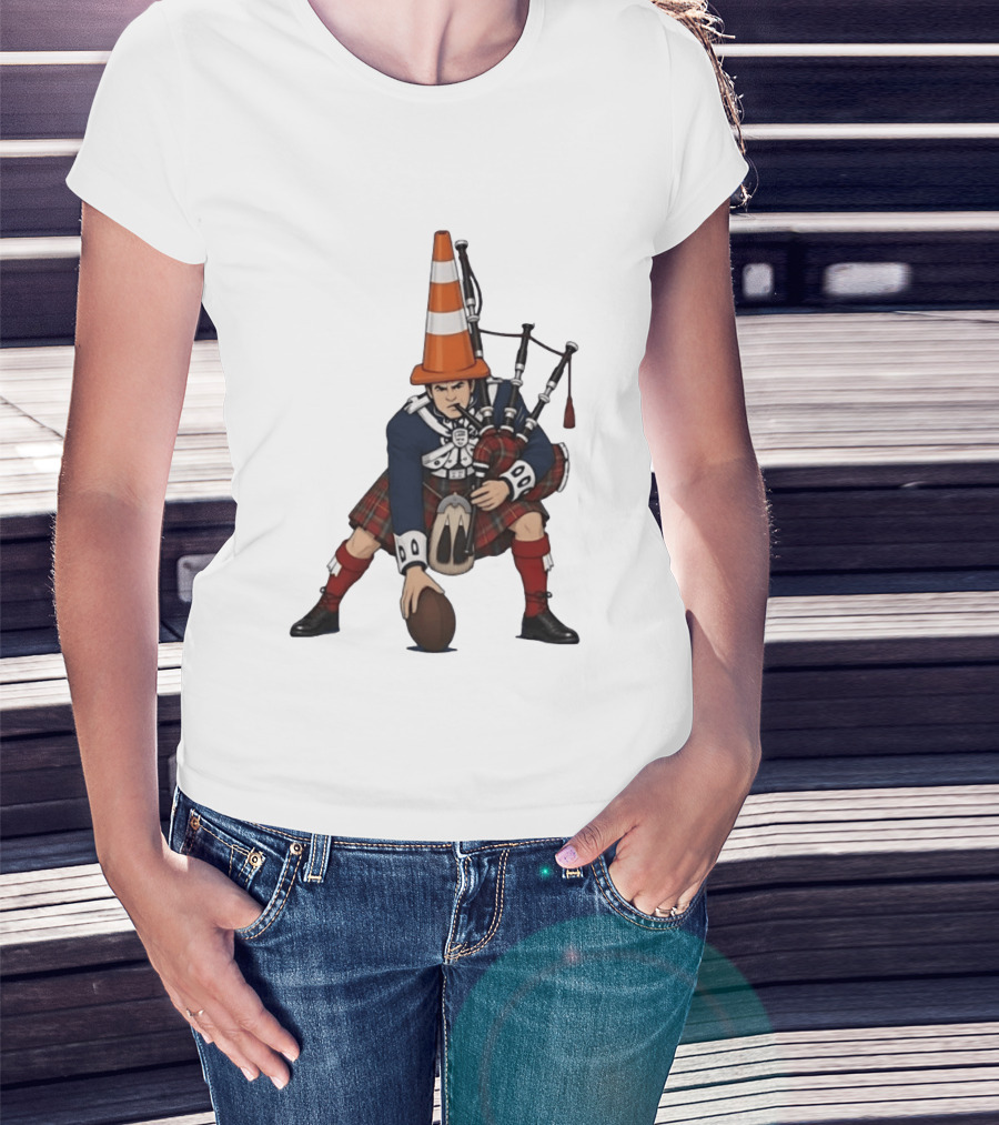 Scottish Bagpiper Traffic Cone American Football Fusion T-Shirt