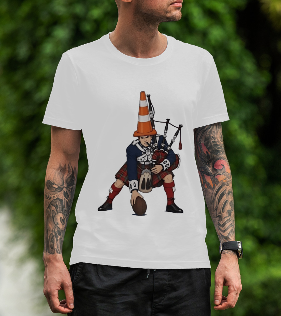 Scottish Bagpiper Traffic Cone American Football Fusion T-Shirt